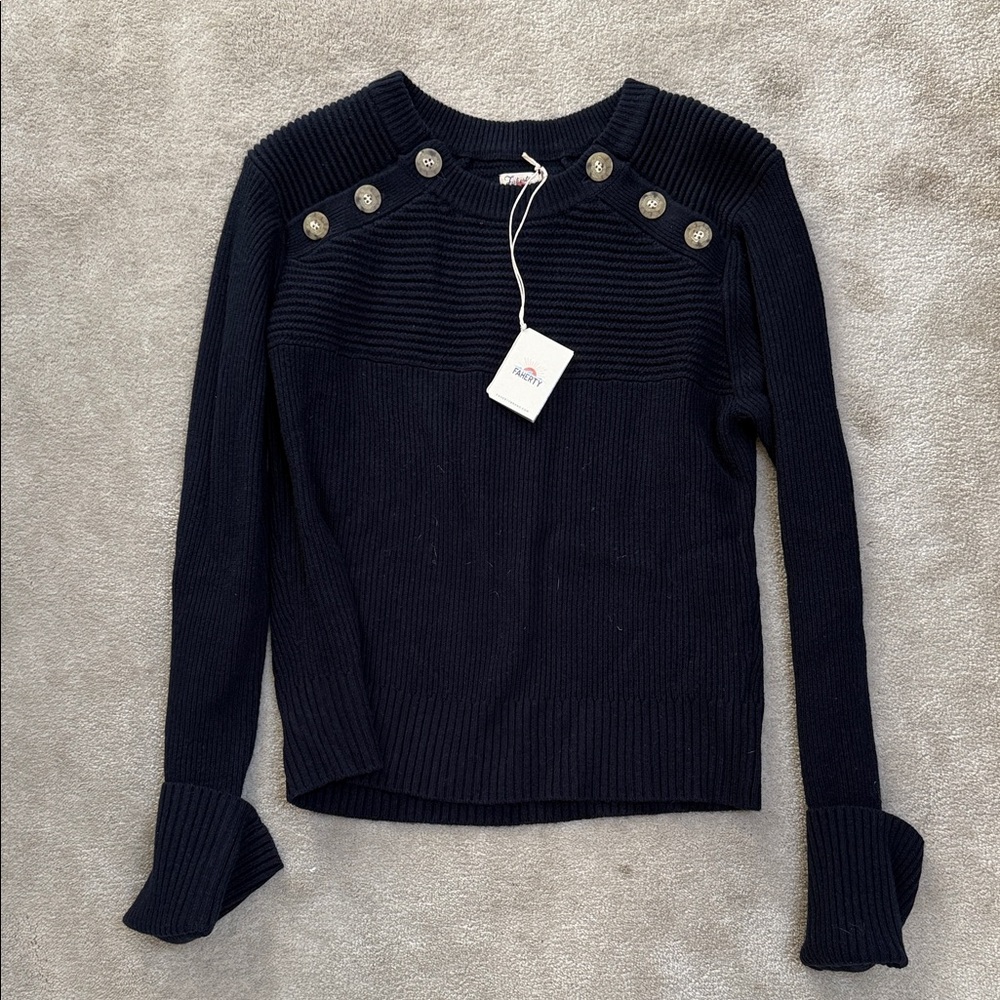 Faherty Midnight Blue Sweater with Button Accents